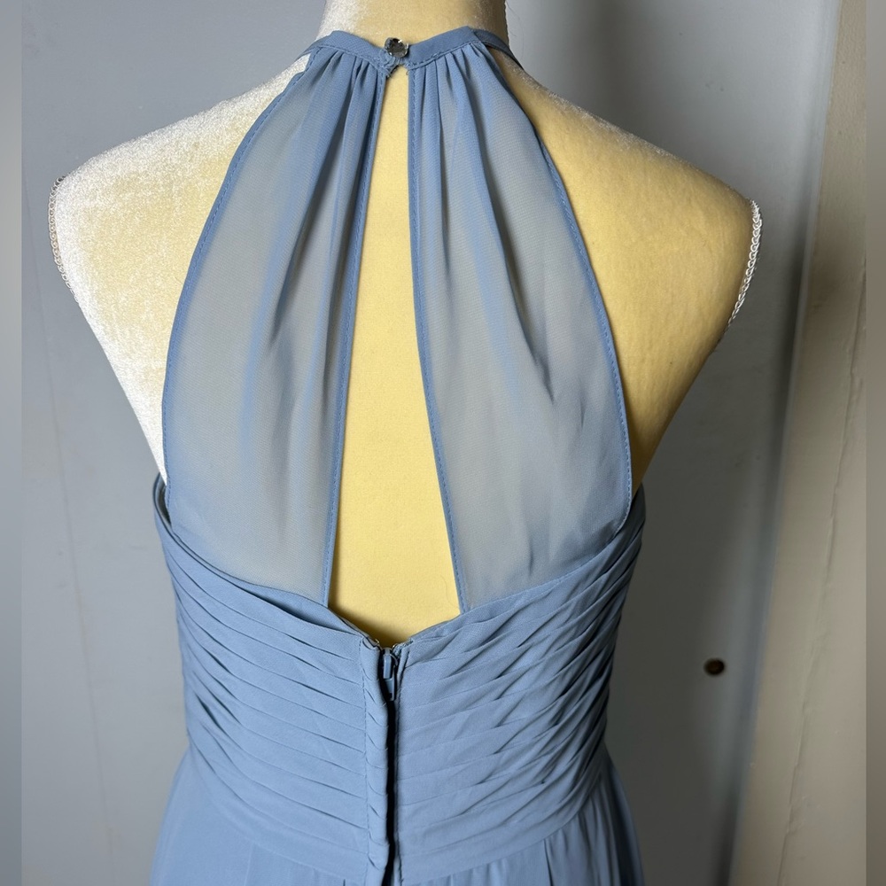 Azazie Dusty Blue Chiffon Bridesmaid Dress A-Line Halter Size A8 - Picture 7 of 12